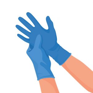 hospital doctor wearing medical latex gloves on hands. vector illustration